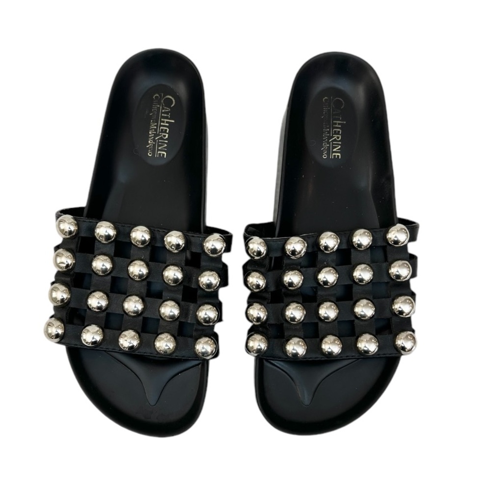 Catherine Malandrino Bubblie Black Studded Slides Sandals